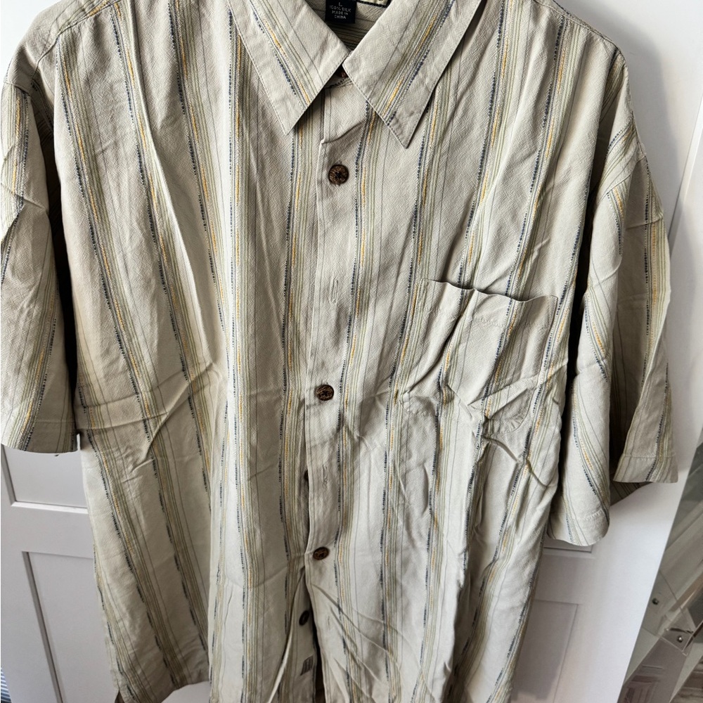 Tommy Bahama Short-Sleeve Striped Shirt Jacket in Beige and Yellow Accents